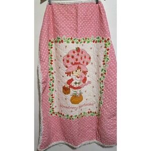Vintage 1980s Strawberry Shortcake Quilt Throw Blanket 40" X 32" Crib Baby Pink